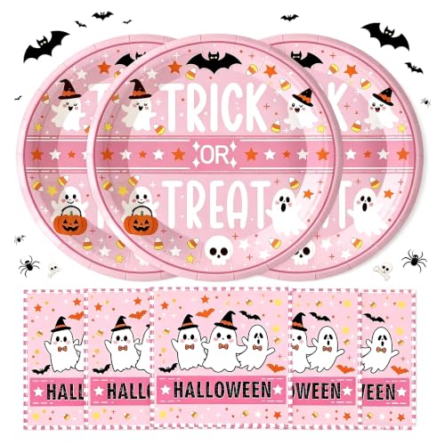 40Pcs Halloween Paper Plates and Napkins Set Trick or Treat Ghost Tableware