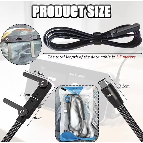 Image of 240W USB C to USB C Fast Charging Cable with Foldable Adjustable Phone Stand, Multi-Angle Type C Charger Cord for Smartphones, Tablets & Laptops, High-Speed Data Transfer Charging Cable (Black, 1.5M)