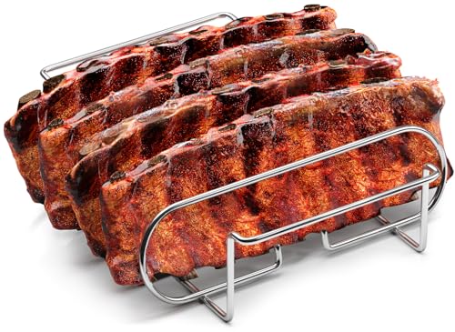 Sorbus Non-Stick Rib Rack - Porcelain Coated Steel Roasting Stand – Holds 4 Rib Racks for Grilling & Barbecuing - Perfect BBQ Accessories for Smoker and Grill - Durable and Convenient Design (Silver)
