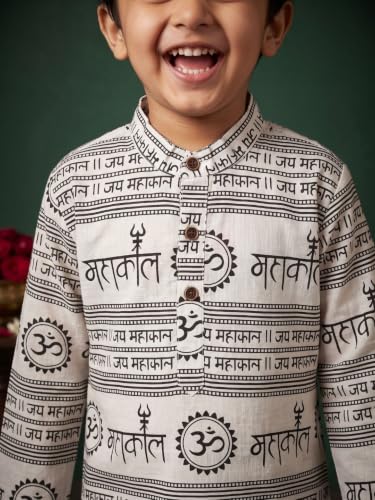 Image of AJ DEZINES Boys Cotton Full Sleeve Letter Printed Kurta Pajama Set for Kids - Ethnic wear | Special Occasion & Traditional Outfit |Boys Kurta Set - Regular Fit