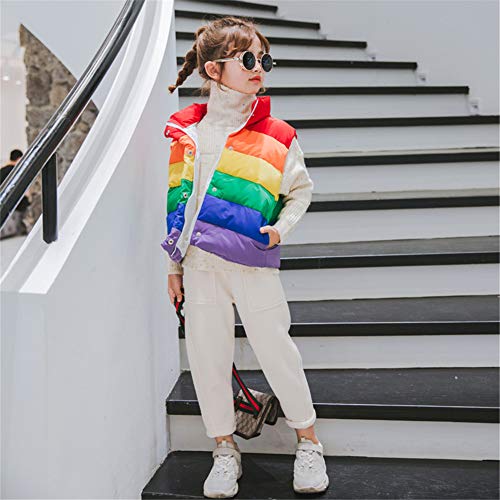 Mud Kingdom Girls Boys Puffer Vest Rainbow Stripes Stand Collar Sleeveless Jacket 2-9 Outerwear Years4