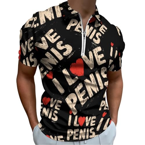 I Love Penis Grunge Fashion Polo Shirts for Men T-Shirts Zippered V-Neck Tees Tops Sports