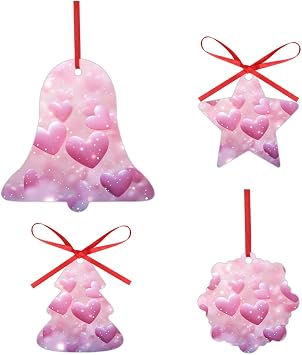 4pcs Christmas Ornaments Acrylic Pink Love Heart for Christmas Tree Decorations Hanging Decorations