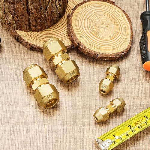 Image of Relaxweex 4 Pcs Copper Flare Coupling Connectors with Nuts HVAC,1 /4 inch 5 /8 inch | 1 /4 inch 5 /8 inch Compression Fittings for Copper Tubing, Air Conditioning Refrigeration, Flare Nut Adapters, Tube Connections