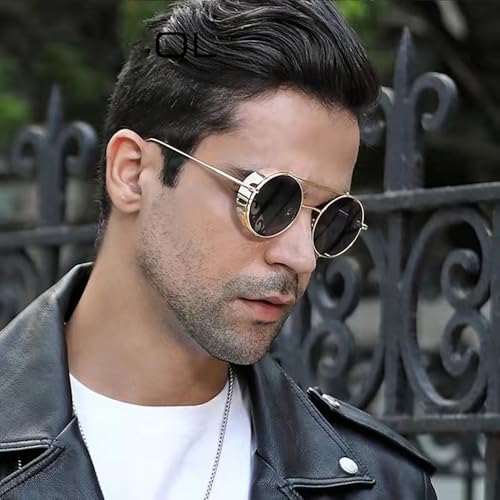 Steampunk Retro Round Sunglasses Men Vintage Punk Frame Sun Glasses Eyewear UV 4003