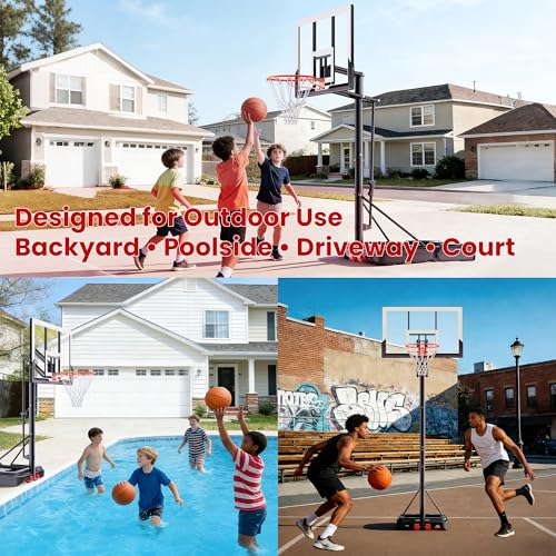 Image of Feelwin Basketball Hoop for Kids Youth Adults, Portable Adjustable Height Basketball Goal with Wheels for Outdoor Use,Backyard & Driveway