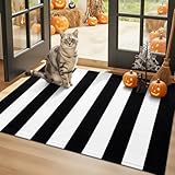 OLANLY Black and White Striped Rug 2'4' x 3'7' (27.5' x 43') – Washable Cotton Indoor Outdoor Doormat for Front Door, Entryway, Kitchen, Porch, Patio Decor