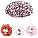 bonnet femme hello kitty 🛁 SET COMPLET HELLO KITTY – Comprend 1 bonnet de douche + 3 éponges de bain aux couleurs adorables.