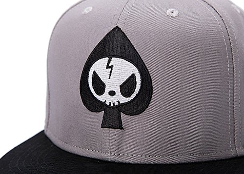 Quanhaigou Men's Spade Embroidery Snapback, Grey Skeletion Skull Baseball Hat Flat Bill Brim Poker Dad Caps,Hip Hop Boy's Cap #TOP2