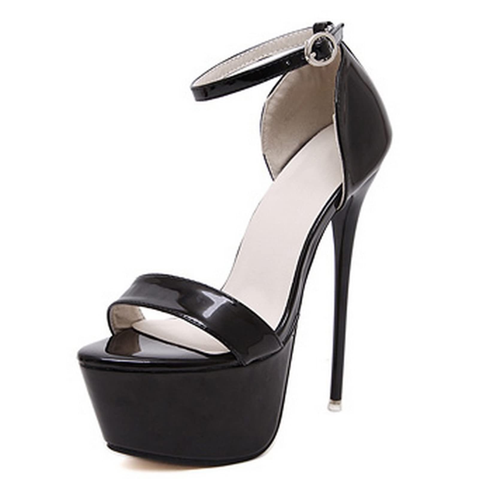 16CM/6.29IN Fashion Women Buckle Open Toe High Heels Sexy Thick Bottom Party Shoes Work Party Dress Nightclub