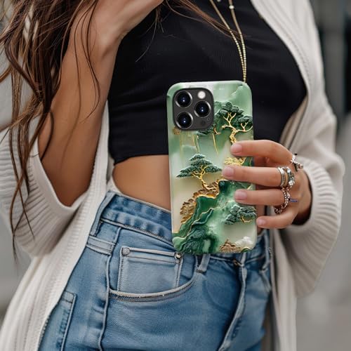 Image of Goodon for iPhone 13 Pro Max Case Cute - Wireless Charging Compatible - Dual-Layer Hard Shell + Silicone Cover - Protective Phone Case with Trendy Designs for Women - Gold Inlaid Jade Carving