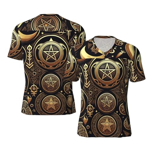 Stylish Athletic Sports Jersey Pentagrams-Moons-Mystical Men's Rugby Jersey 4X-Large Black