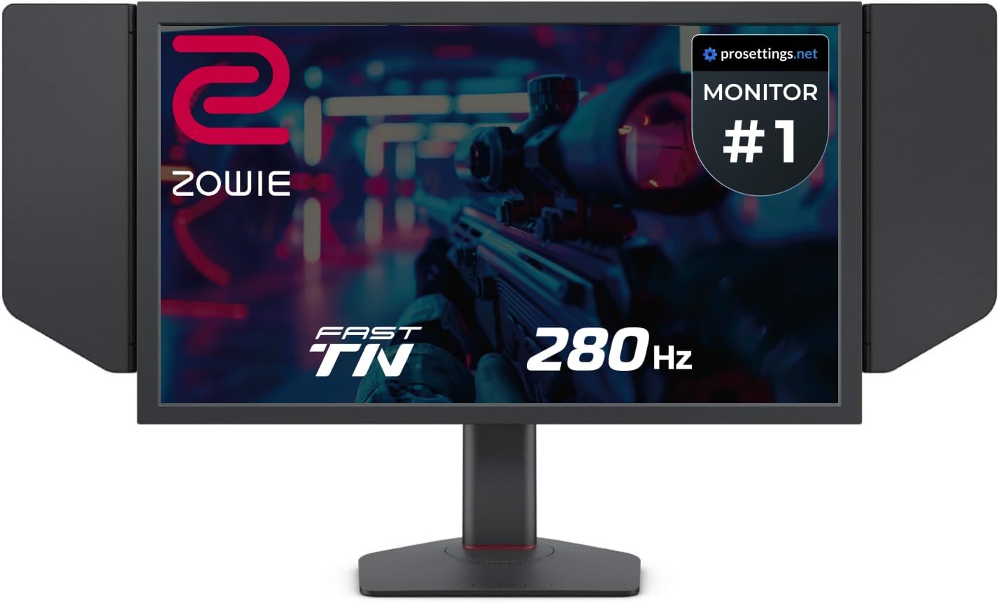Zowie XL2540X+ 24.1 280Hz Fast TN Gaming Monitor for Esports | 280Hz, Fast TN Panel, XL Setting to Share, Black eQualizer, Color Vibrance, S Switch, Shielding Hood