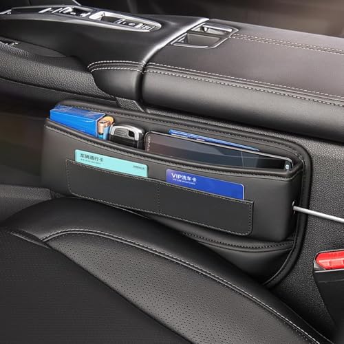 Image of Automaze Car Seat Gap Filler Organizer - Premium Leather, Adjustable Storage Box Organiser for Phones, Wallets, Keys & More - Universal Fit for Cars