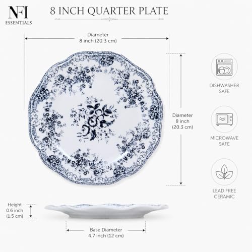 Image of NFI essentials 9 inch Ceramic Quarter Plate with Elegant Blue Floral Design, Premium Serving Plate for Snacks, Desserts, Breakfast & Appetizers, Dishwasher Safe Kitchen Plate