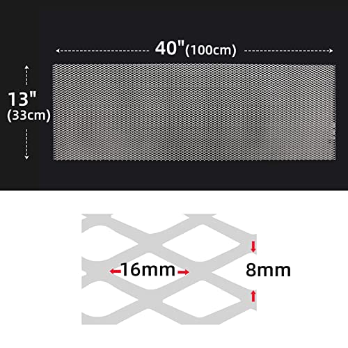 Image of AggAuto Universal 40 inchx13 inch Car Grill Mesh - Aluminum Alloy Automotive Grille Insert Bumper Rhombic Hole 8x16mm, One of the Most Multifunctional Shape Grids Silver