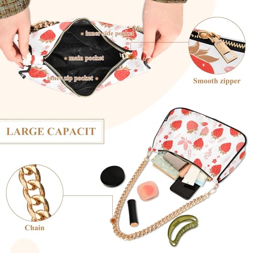 Clutch Shoulder Bags Tote Evening Purse Handbags for Women Strawberry Cute Hobo Bags with Zipper Closure4
