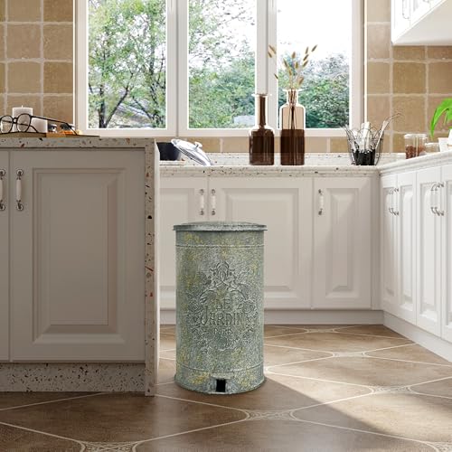 Image of Retro Outdoor Trash Can with Lid 17L /4.5 Gallon Waste Container with Pedal Garbage Poop Bin Kitchen Waste Bins Touchless Bathroom Garbage Can Room Park Garden Decor
