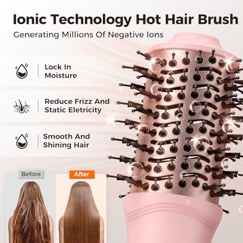 Image of slopehill Mini Travel Dual Voltage Hair Dryer Brush,1000 Watts Hot Air Brush with European Plug, Ionic Hair Dryer and Styler for Women, Oval Barrel 2 Heat & 2 Speed for International Travel Pink