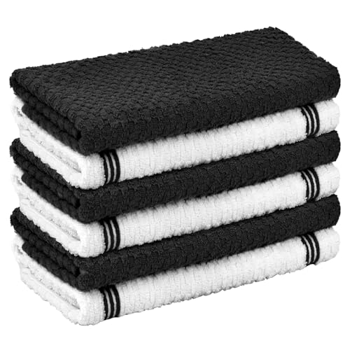 Nialnant 100% Cotton Dish Towels, 15x25 Inch Super Absorbent Hand Towels for Kitchen, Ultra Soft Tea Towels with Hanging Loop, Black