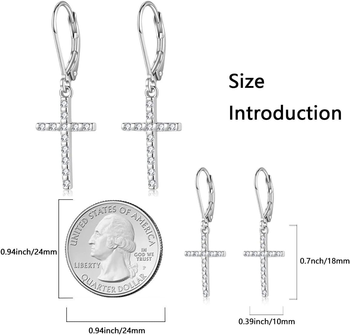 ORANGE FOREST Cross Earrings for Women 925 Sterling Silver Cubic Zirconia Dangle Drop Earring Cross Leverback Earrings Religious Jewelry Gift for Women Girls Men - Image 3