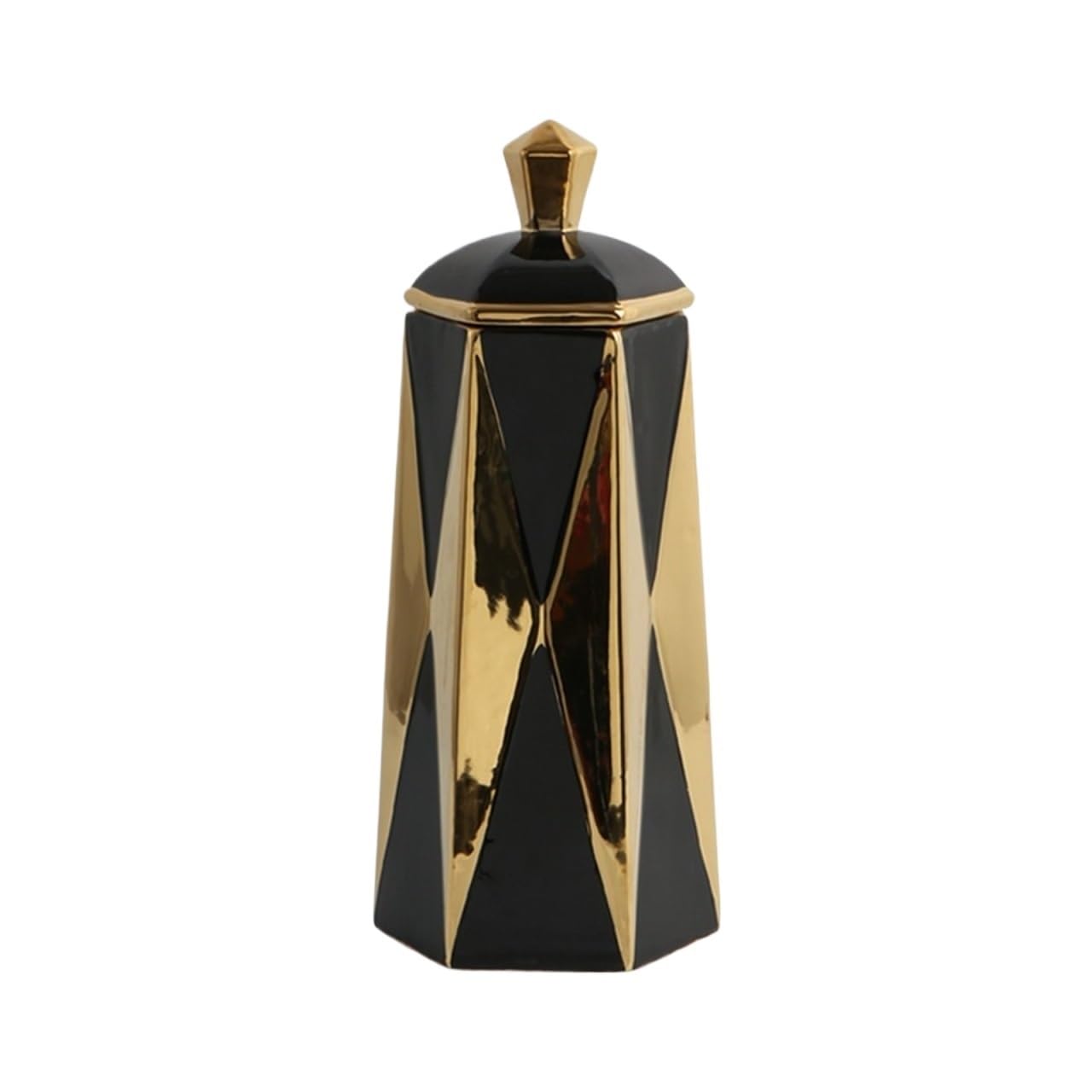 Vase With Lid, Ceramic Chinese Style Geometric Diamond Ginger Jar