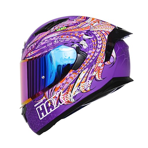 Image of HAX Obsidian Full Face Dual Visor Adult Motorcycle Helmet for Motorbike Street Bike with Pinlock Ready DOT Approved Slayer Purple XXL