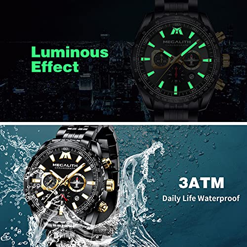 Image of MEGALITH Wrist Watches for Man Analog Classic Waterproof Stainless Steel Chronograph Quartz Date Luminous Hands Mens Casual Watches