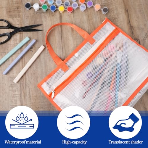 Image of 1 Pcs Project Bag for Quilting A3 Clear Mesh Sewing Craft Storage for Quilter Large Knitting Craft Bag Organizer Tote Storage Bags with Handle Design Art Supply Bags Embroidery Organizer