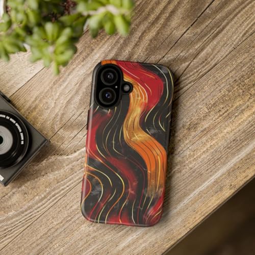 Coque iPhone 16 motif abstrait ondulé rouge et orange en finition mate rigide