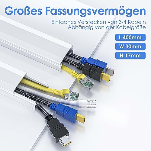 kinkaivy Kabelkanal, 2.4M (6 Stück - 30x17 mm) Kabelkanal Selbstklebend Weiß, PVC Kabelkanäle TV… – Ansicht 2