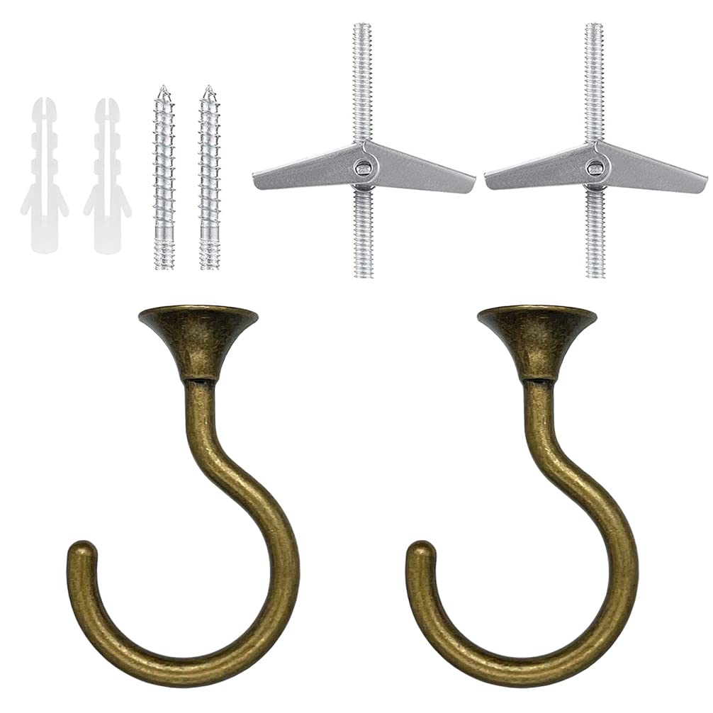 Diplambr Antique Brass Swag Hook Heavy Duty Ceiling Hook With Hardware For Ceiling Installation Cavity Wall Fixing Hanging Plants Chandeliers Wind Chimes Etc. Indoor&Outdoor (2, )