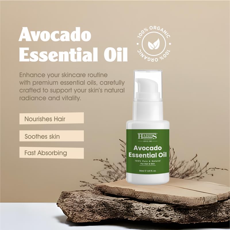 Image of Habibs Pure Avocado Carrier Oil - 100% Natural, Cold-Pressed for Deep Skin Hydration & Hair Repair 30ML