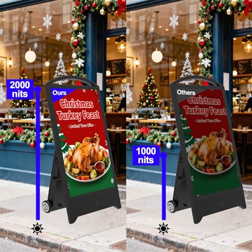 Image of 43inch Outdoor Digital Signage, 2000nits High Brightness LCD Touchscreen Advertising Display, IP65 Waterproof, CMS /USB /WiFi /Port Player, Split Screen,24 /7 Operation, 1200Wh Battery, Android OS
