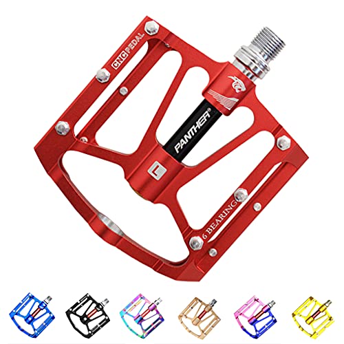 PANTHER (パンサー) 自転車ペダル 台湾製 シールドベアリング3つ搭載 9/16インチ カラーアルマイト CNC加工 アルミ合金 クロモリ軸 耐久性 滑り止め 高強度 軽量 薄型 左右セット 競技用 両面踏み ロードバイク クロスバイク BMX マ