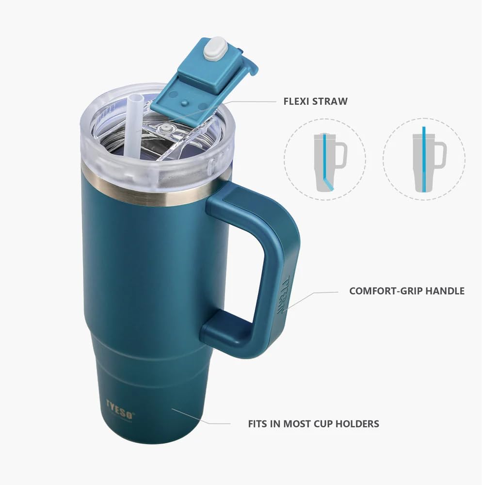 TYESO Vacuum Insulated Tumbler Water Bottle Cold Insulation Stainless Steel Bottle Straw Handle Mug Double Wall Wide Mouth (LIGHT PINK, 30 oz) - Image 4