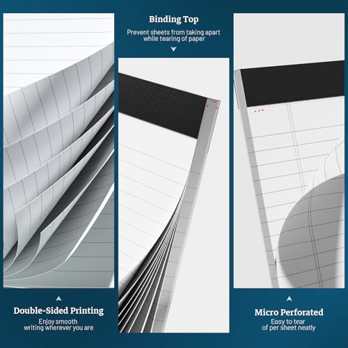 Image of White Legal Pads 8.5 x 11 Notepads, 12 Pack Writing Paper Note Pads 8.5x11 | Perforated Wide Ruled Lined Writing Pads 30 Sheets for Home Office School Work, Legal Notepads Double-Side Printed Per Pad
