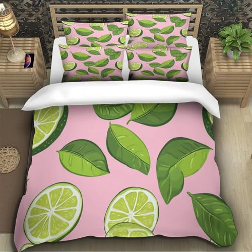 Housse de couette citron vert 140x200 parure 3d microfibre