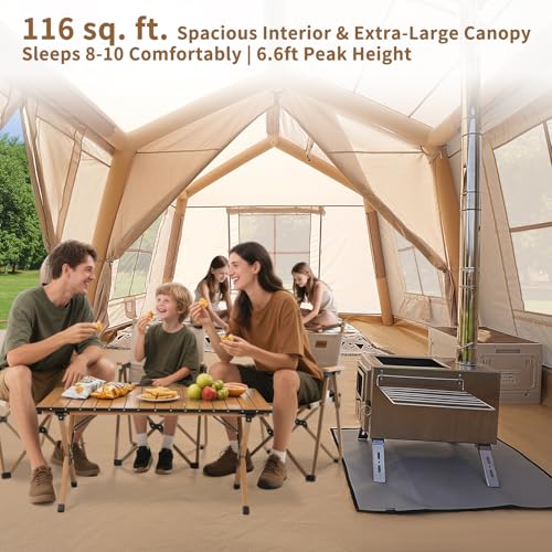 Image of ABORON Inflatable Camping Tent, 4 /6 /8 /10 /12 Person Easy Setup Blow Up Tent with Hand Pump, PU3000mm Waterproof 4 Season Glamping Tent for Outdoor Camping