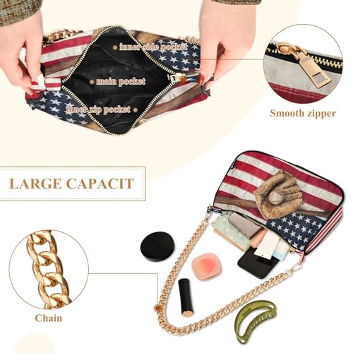 Image of Shoulder Bags for Women American US Flag Independence Day Patriotic Hobo Tote Handbag Small Clutch Purse with Zipper Closure
