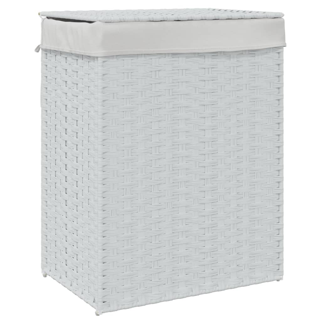 Kosz na pranie z pokrywką biały 46 x 33 x 60 cm polirattanowy
