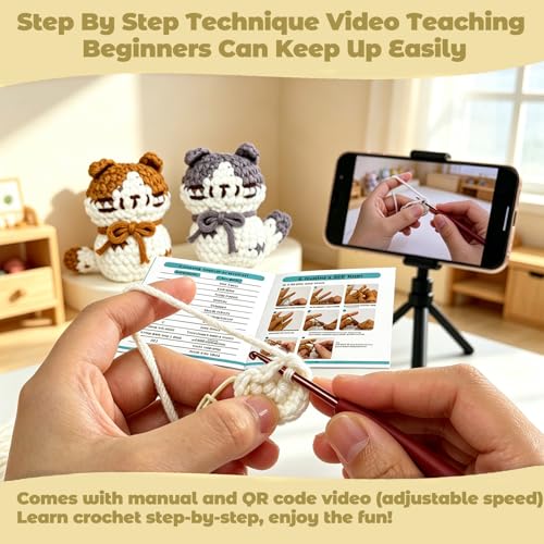 Image of JueRum Cat Crochet Kit for Beginners - Step-by-Step Video Tutorials for Every Round, 40% Extra Easy Yarn, Complete Amigurumi Starter Kit for Adults & Teens, Perfect Beginner Crochet Gift