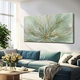 YJYart Green Flowers Canvas Wall Art Modern Paintings with Gold Foil Abstract Nature Wall Decorations for Home Office Living Room Bedroom 24' x 48'