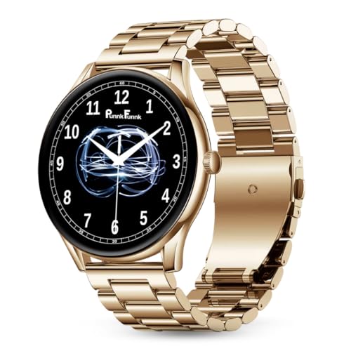 Image of PunnkFunnk Glavito Round Dial Smartwatch 1.49 inch AMOLED Display, Bluetooth Calling, Functional Crown Control, 100+ Sports Modes, IP67, Health Tracking, 100+ Watch Faces for Men & Women (Metal Gold)