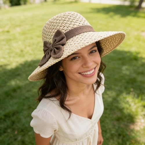 Sombrero de paja tejido elegante para mujer miniatura 6
