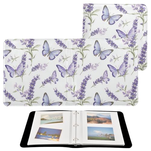 Álbum de fotos ALAZA Lavenders Butterfly con cubierta de cuero sintético PU y anillas, para bodas, viajes y recuerdos familiares miniatura 2