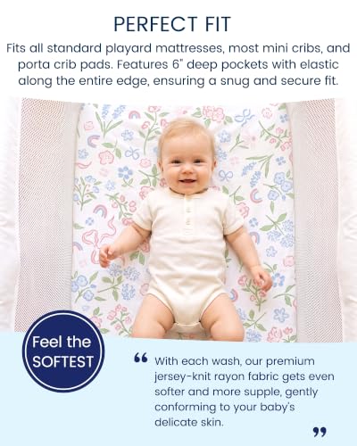 Image of Pack and Play Sheets, Buttery Soft Graco Pack n Play Sheets Fitted for Boys and Girls - Stretchy Microfiber Mini Crib Sheets 2-Pack
