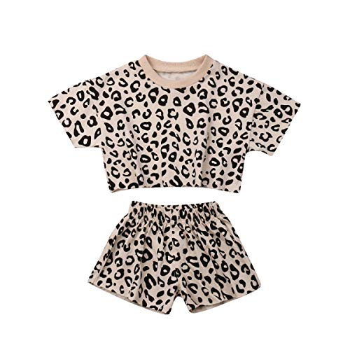 Baby Girls Leopard Short Sleeve T-Shirt Top & Short Sets Toddler Clothes 2T 3T 4T Summer Outfits