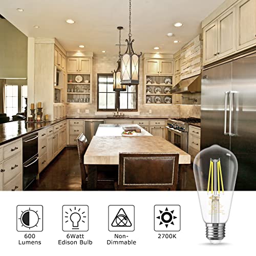 Image of DORESshop 6W Vintage Led Edison Bulbs, Daylight White 4000K, 60W Equivalent, ST58 Antique Style Edison Light Bulb with 80+CRI, 600LM, E26 Medium Base, Non Dimmable, High Brightness Clear Glass, 4Pack | ST58 Antique Style Edison Light Bulb with 80+CRI,E26 Medium Base,Non Dimmable,High Brightness Clear Glass,4Pack Led Bulbs