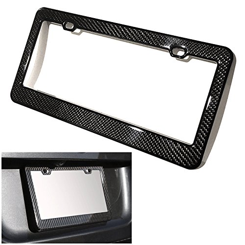 1x Genuine 3K Twill Real Glossy Carbon Fiber License Plate Frame Holder Universal Fits BMW Mercedes Lexus Audi Tesla Cadillac Infiniti Toyota Honda Acura Scion Volkswagen Dodge Ford and More